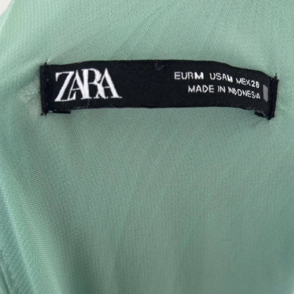 Medium Zara Sea Foam Pleated Cropped Jumpsuit - Picture 3 of 8